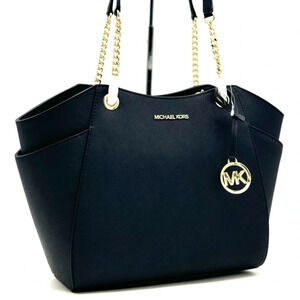 Michael Kors Jet Set Travel Large Chain Shoulder Tote Bag Black/Gold